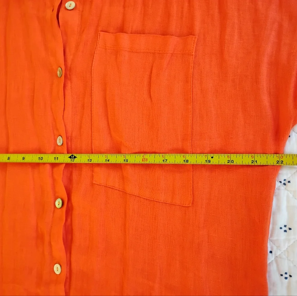 LUA Made in Italy Vibrant Orange 100% Linen Button Down Dress - Picture 15 of 15